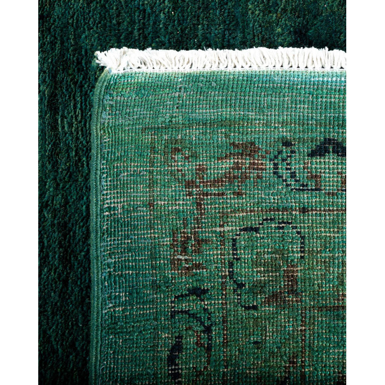 Handmade Blue Floral Wool Rectangular Area Rug 11' 10" x 12' 5"
