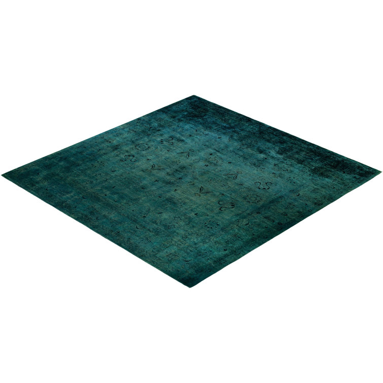 Handmade Blue Floral Wool Rectangular Area Rug 11' 10" x 12' 5"