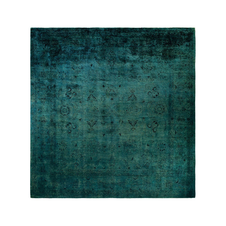 Handmade Blue Floral Wool Rectangular Area Rug 11' 10" x 12' 5"