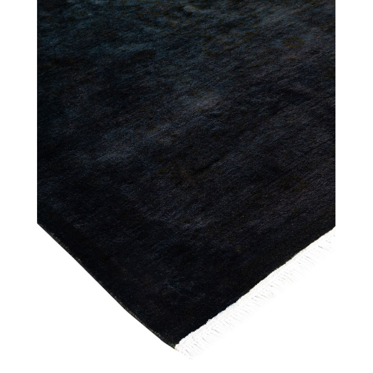 Zaheed Hand-Knotted Black Wool Rectangular Area Rug