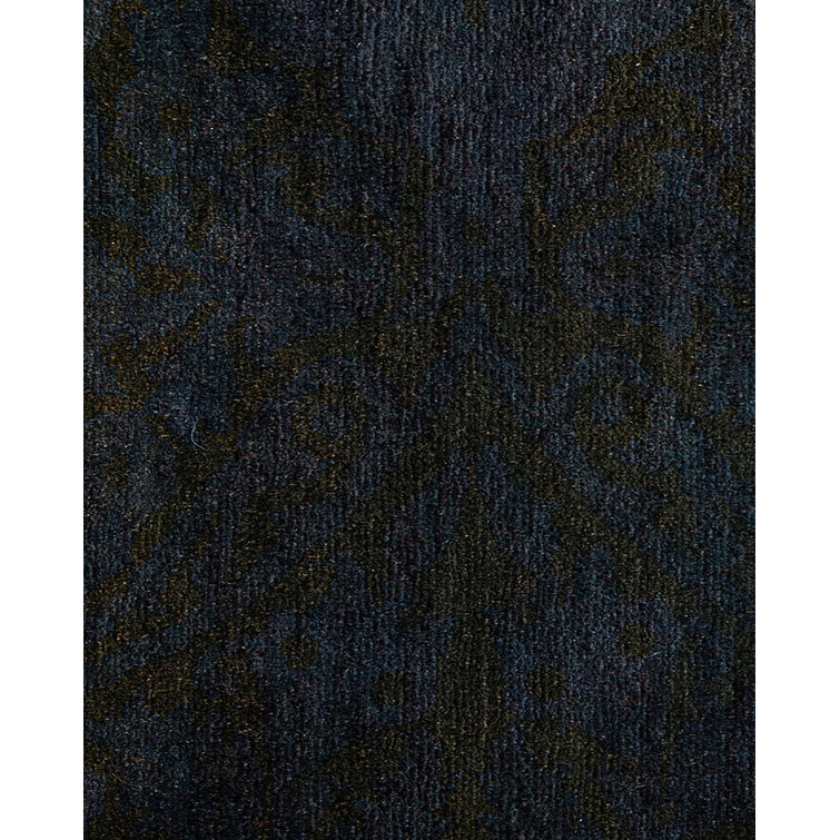 Zaheed Hand-Knotted Black Wool Rectangular Area Rug