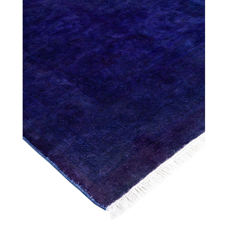 Hand-Knotted Deep Blue Wool Rectangular Area Rug 12' 4"