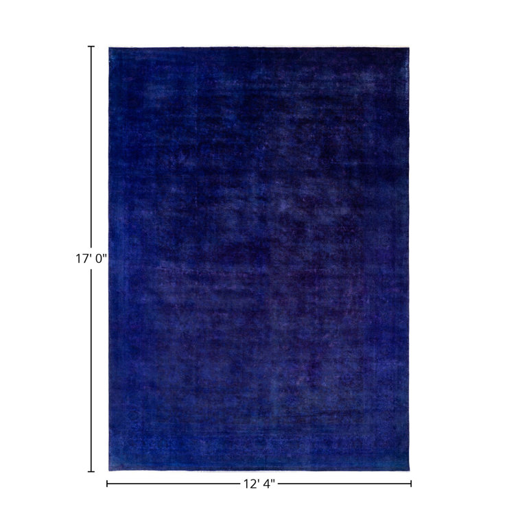 Hand-Knotted Deep Blue Wool Rectangular Area Rug 12' 4"