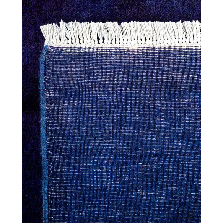 Hand-Knotted Deep Blue Wool Rectangular Area Rug 12' 4"