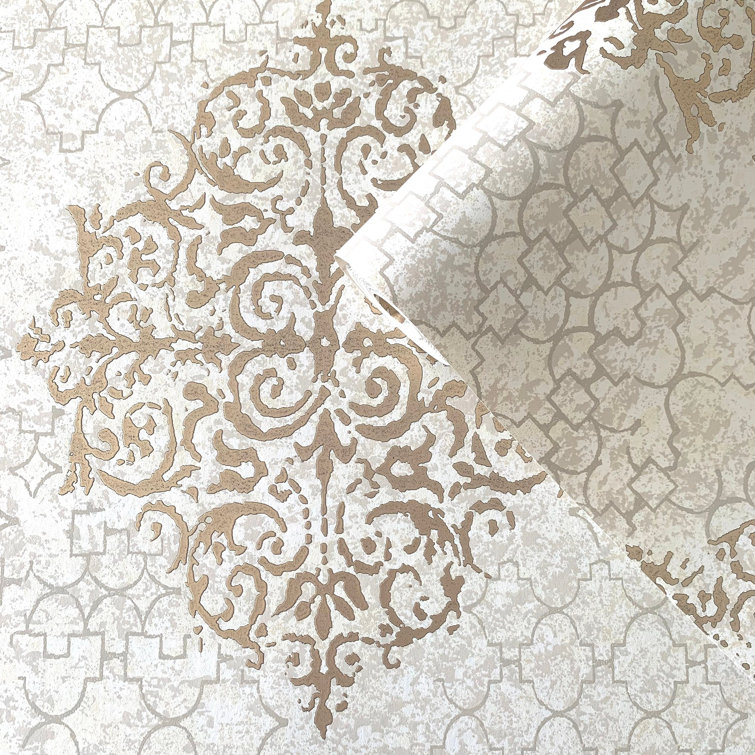 Bronze and Cream 3D Embossed Damask Wallpaper Roll