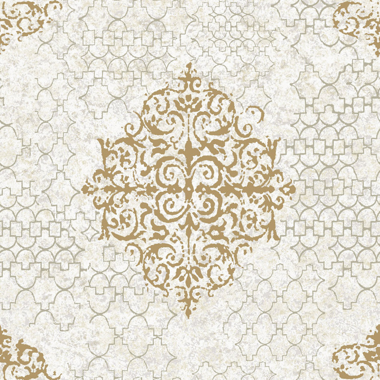 Bronze and Cream 3D Embossed Damask Wallpaper Roll