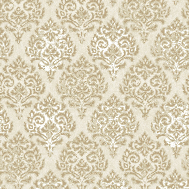 Beige 3D Embossed Non-Pasted Damask Wallpaper Roll