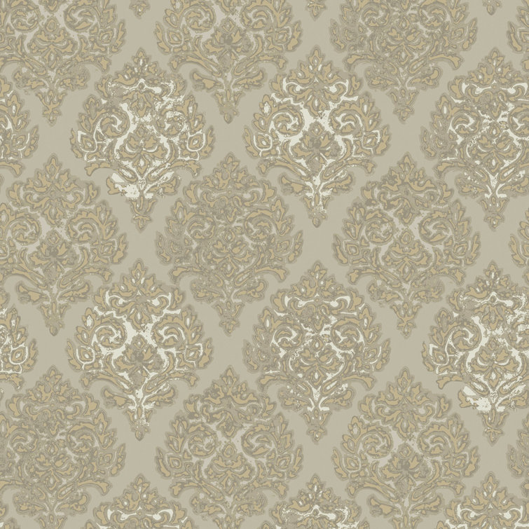 Brown 3D Embossed Non-Pasted Damask Wallpaper Roll