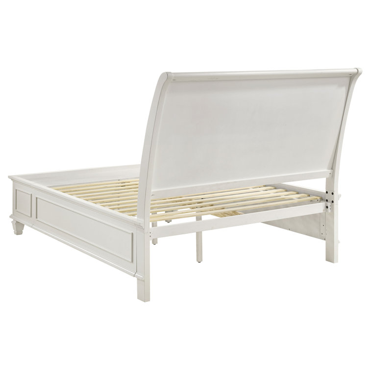 Elegant Transitional Cream White Queen Sleigh Bed with Storage