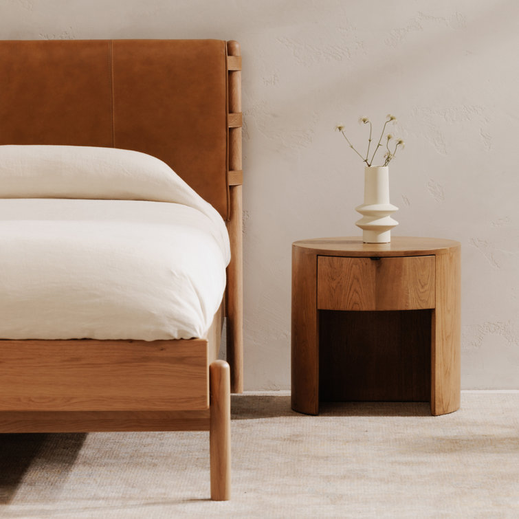 Scandinavian Solid Oak 1-Drawer Round Nightstand with Open Shelf