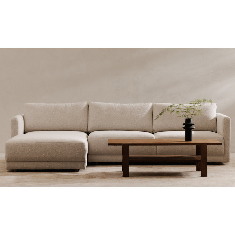 Oyster Boucle L-Shaped Sectional Sofa with Chaise