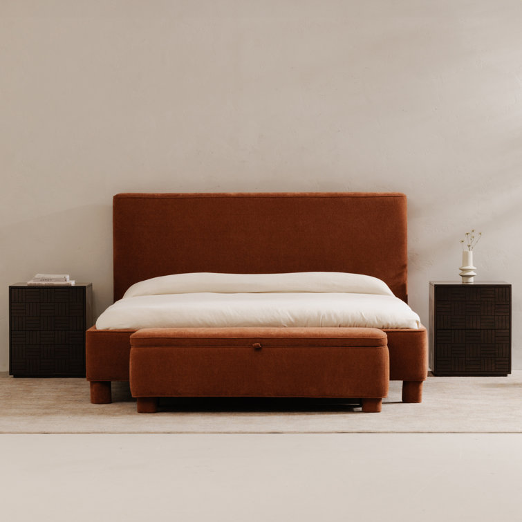 Dark Rust Basketweave Upholstered Storage Bench with Rounded Legs