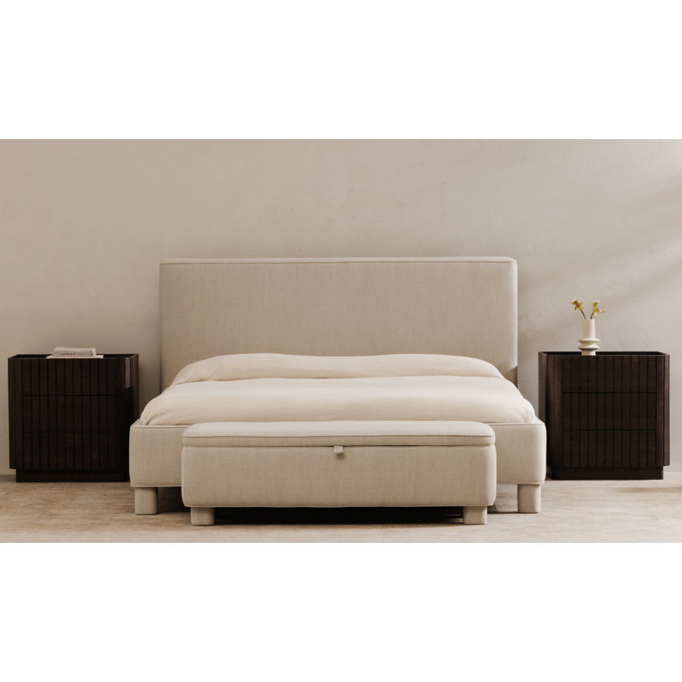 Light Grey Upholstered Storage Bench with Wood Frame