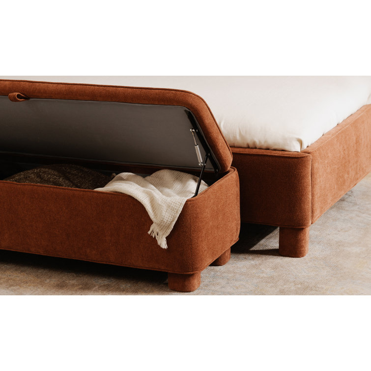 Dark Rust Basketweave Upholstered Storage Bench with Rounded Legs