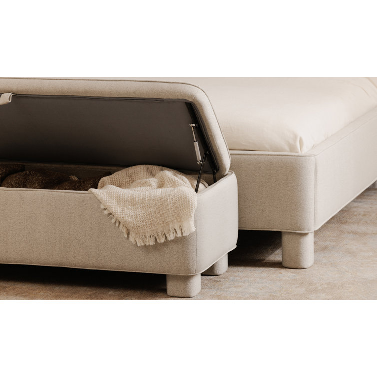 Light Grey Upholstered Storage Bench with Wood Frame