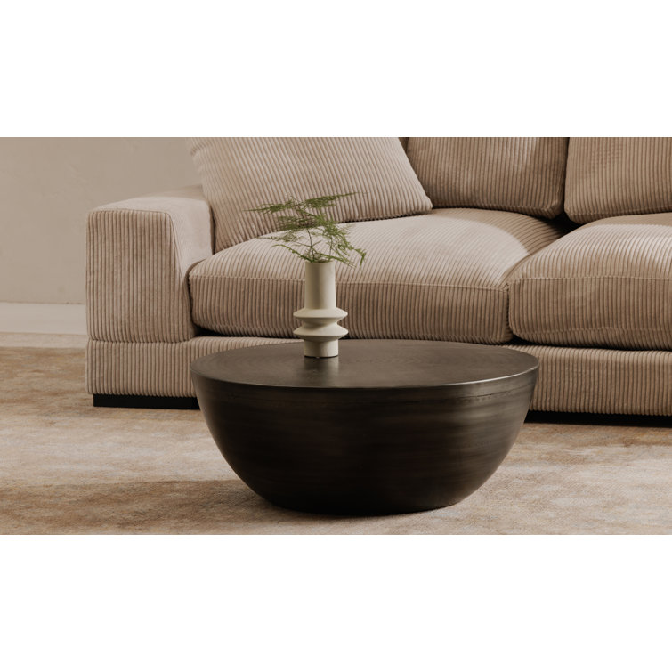 Round Brown Glass Contemporary Coffee Table