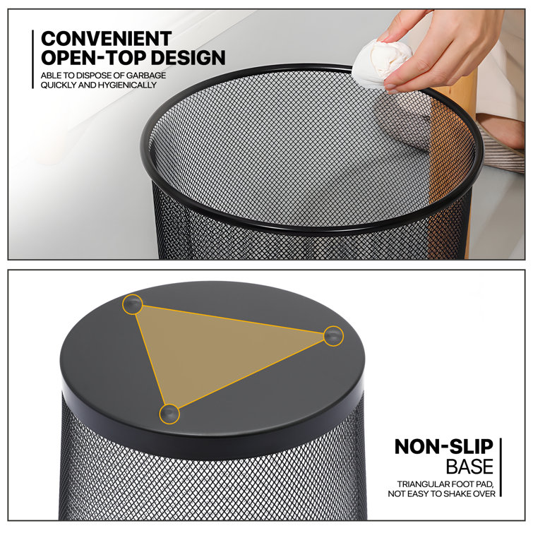 Black Metal Mesh Open-Top Waste Basket Set