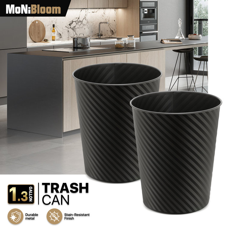 Black Metal 1.3 Gallon Round Open Top Waste Bin Set
