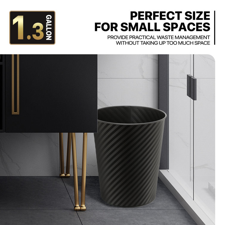 Black Metal 1.3 Gallon Round Open Top Waste Bin Set