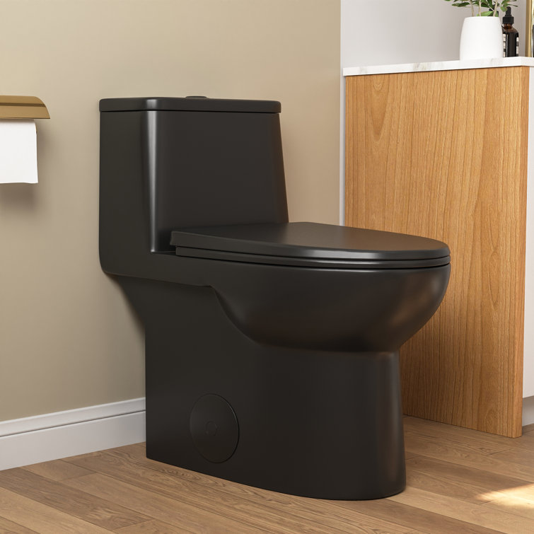 Black Elongated One-Piece High Efficiency Dual Flush Toilet
