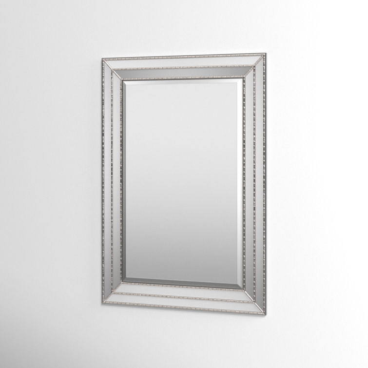 Grooved Metallic Silver Wood Frame Mirror 33.85" x 23.85"