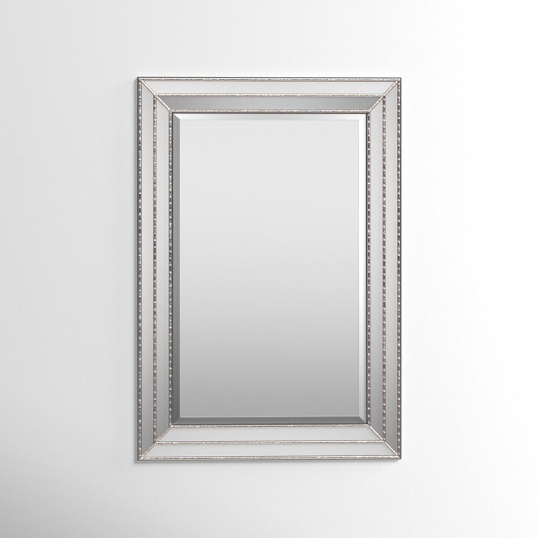 Grooved Metallic Silver Wood Frame Mirror 33.85" x 23.85"