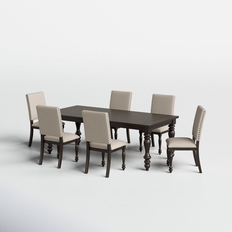 Grayish Brown Extendable Dining Set with Beige Upholstered Chairs