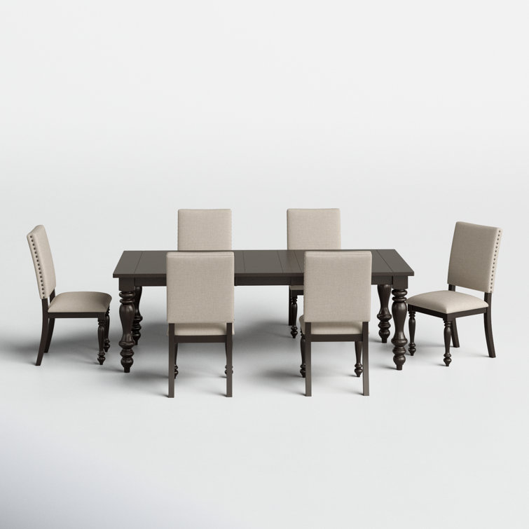 Grayish Brown Extendable Dining Set with Beige Upholstered Chairs