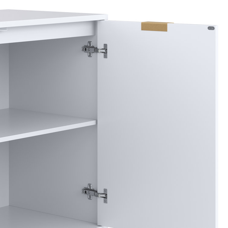 White and Fir Wood Freestanding Storage Cabinet with Adjustable Shelving