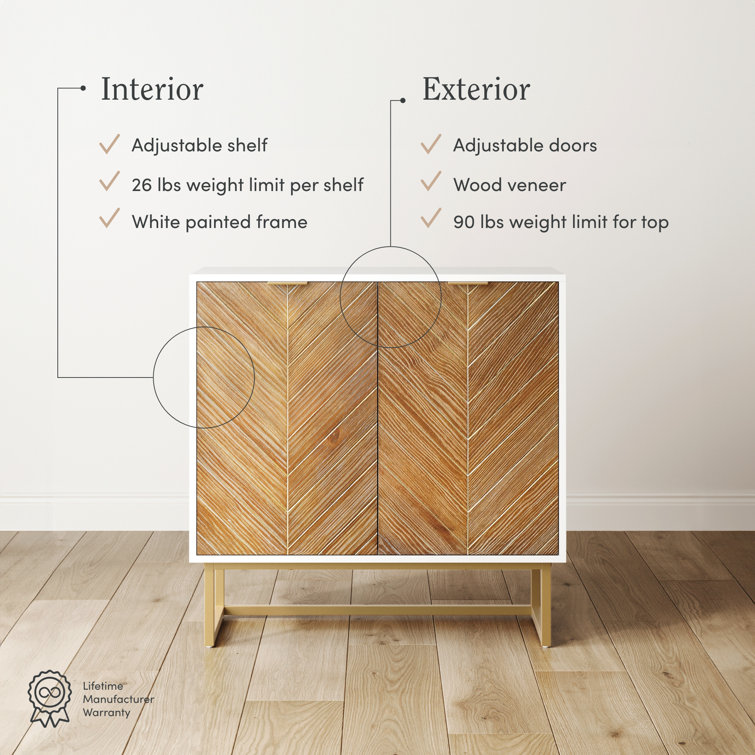 White and Fir Wood Freestanding Storage Cabinet with Adjustable Shelving