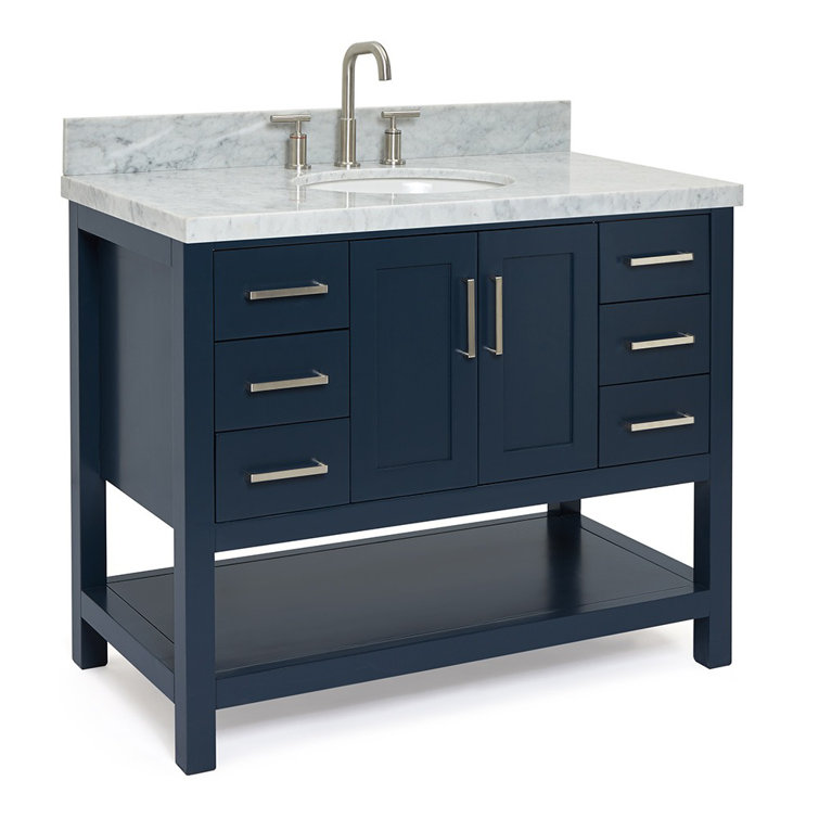 Magnolia 43" Midnight Blue Single Basin Vanity with Carrara White Top