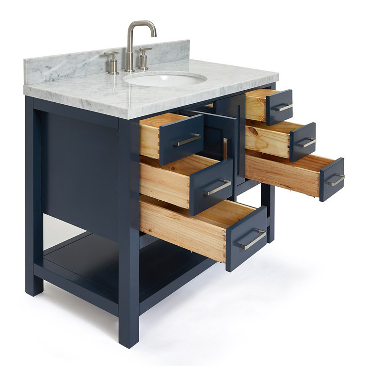 Magnolia 43" Midnight Blue Single Basin Vanity with Carrara White Top
