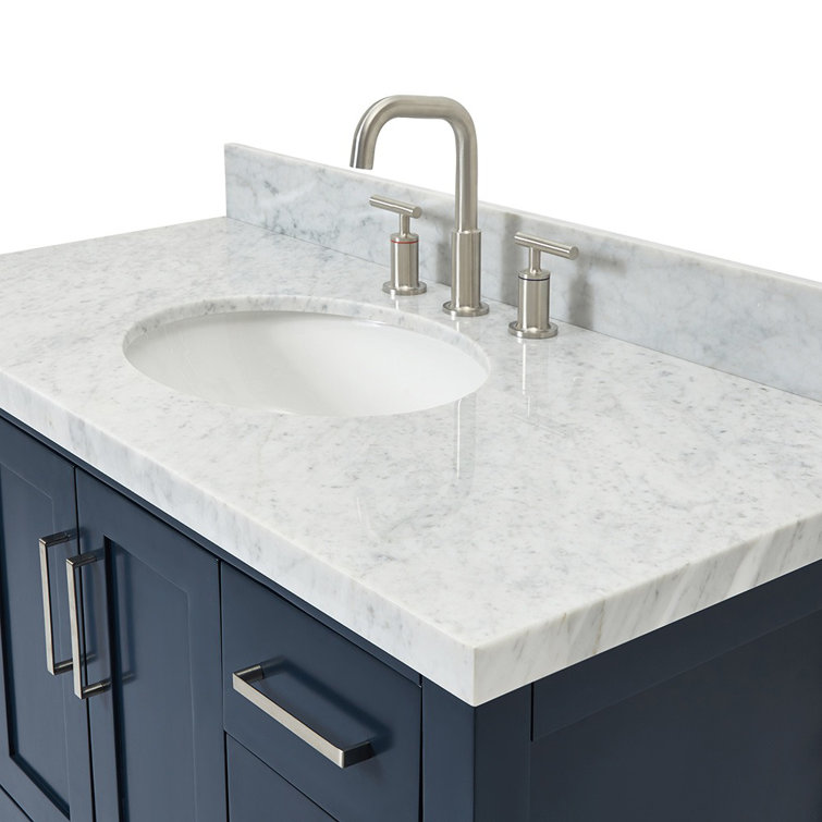 Magnolia 43" Midnight Blue Single Basin Vanity with Carrara White Top