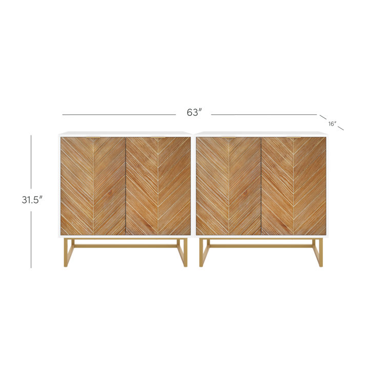 White and Brown Herringbone Freestanding Accent Cabinet with Adjustable Shelving