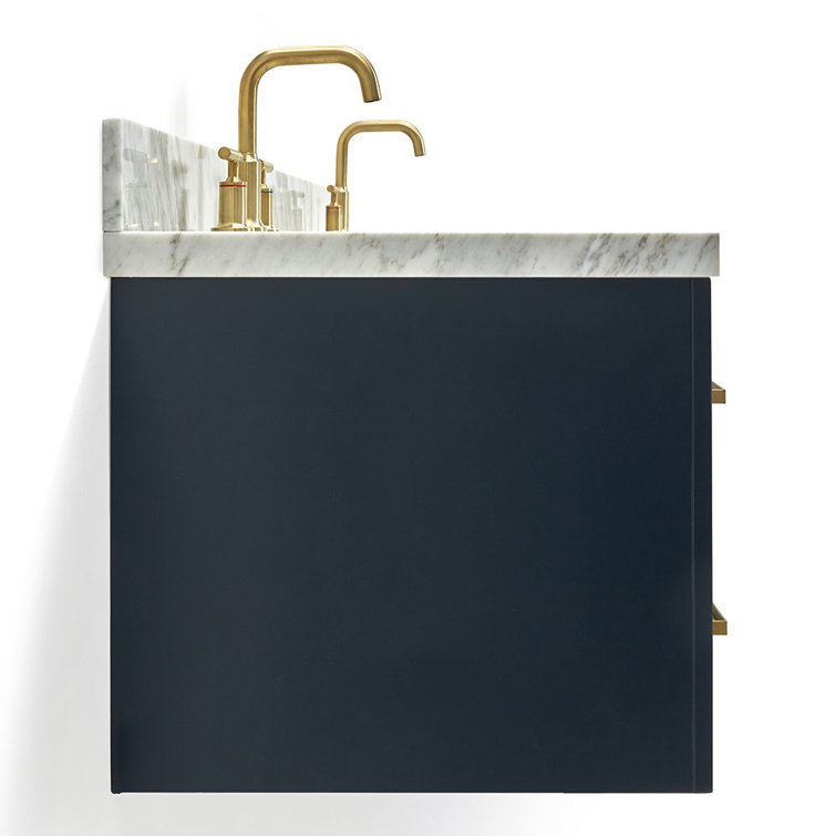 Midnight Blue Wall-Mount Double Vanity with Carrara Marble Top