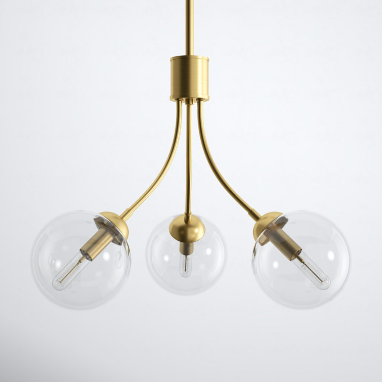 Eclipse Natural Brass 3-Light Globe Chandelier with Clear Glass Shades