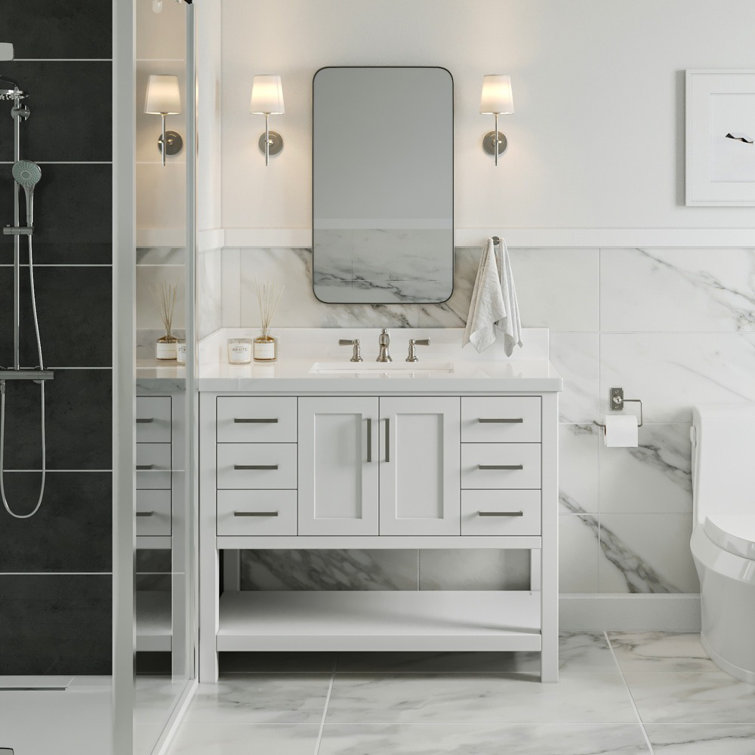 Magnolia White Solid Wood Freestanding Bath Vanity with Quartz Top