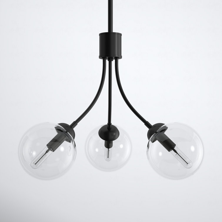 Eclipse Matte Black 3-Light Orb Chandelier with Adjustable Height