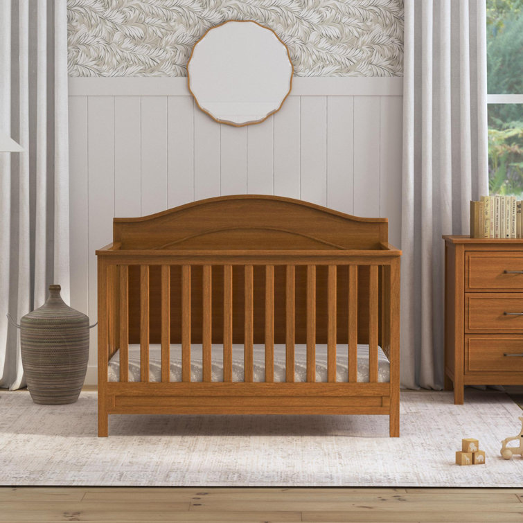 Chestnut Solid Wood 4-in-1 Convertible Crib with Adjustable Heights
