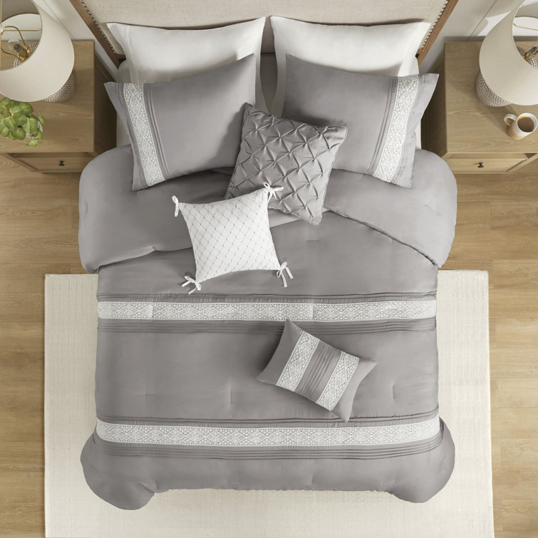 Gray California King Microfiber Comforter Set with Decorative Pillows