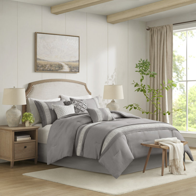 Gray California King Microfiber Comforter Set with Decorative Pillows