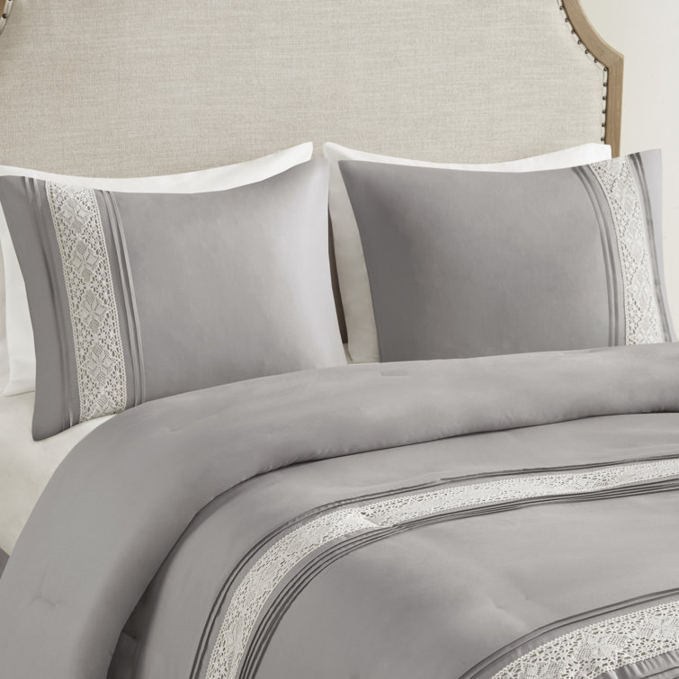 Gray California King Microfiber Comforter Set with Decorative Pillows