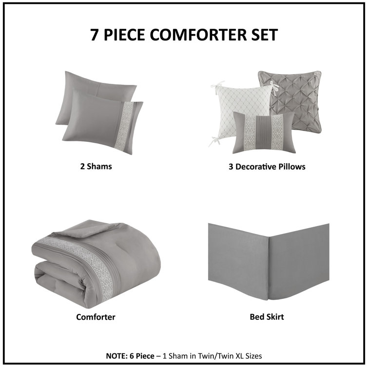 Gray California King Microfiber Comforter Set with Decorative Pillows