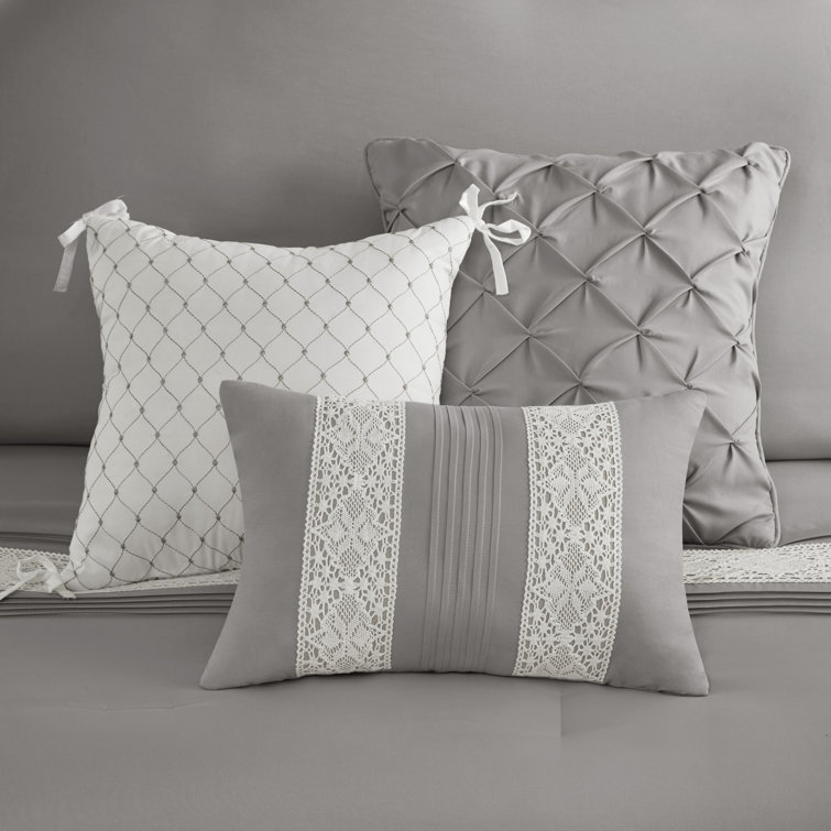 Gray California King Microfiber Comforter Set with Decorative Pillows