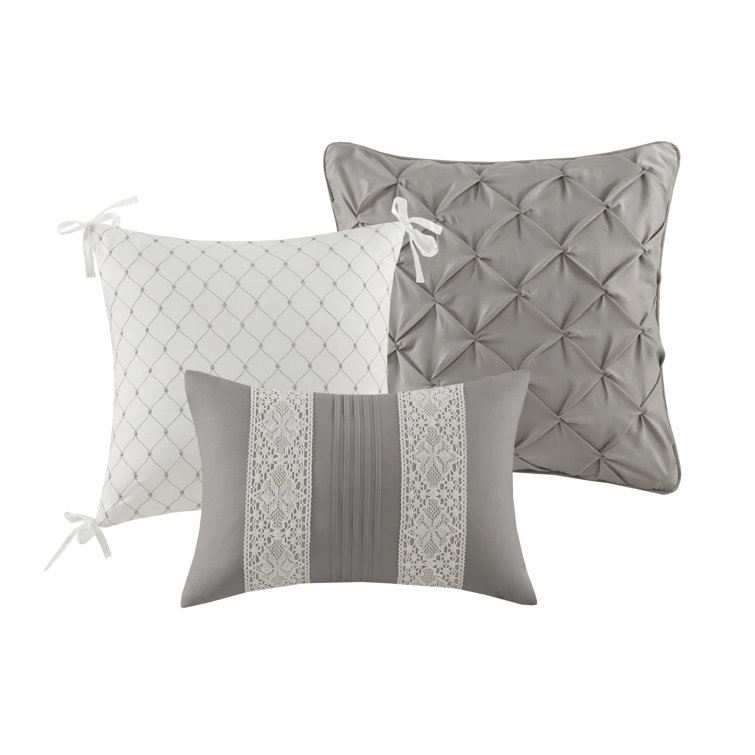 Gray California King Microfiber Comforter Set with Decorative Pillows