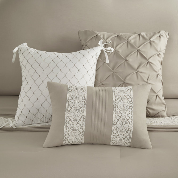 Taupe Queen Microfiber Comforter Set with Decorative Pillows