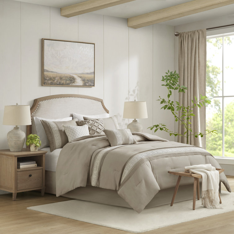 Taupe Queen Microfiber Comforter Set with Decorative Pillows