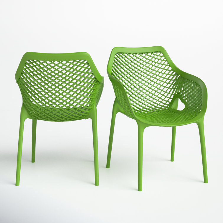 Tropical Green Plastic Stackable Outdoor Dining Chairs, Set of 2