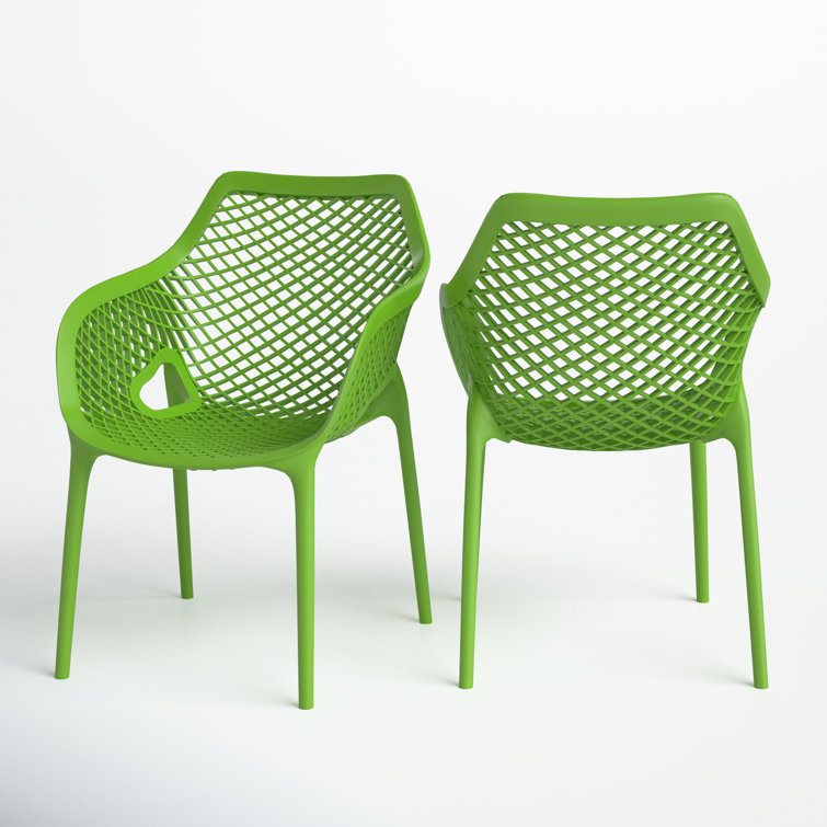 Tropical Green Plastic Stackable Outdoor Dining Chairs, Set of 2