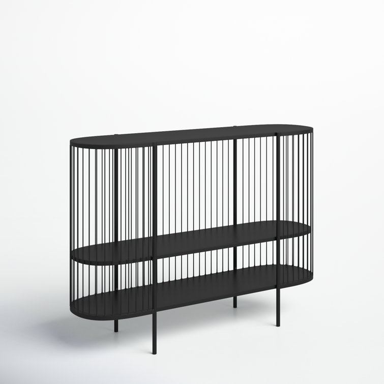Sleek Black Metal Console Table with Dual Storage Shelves